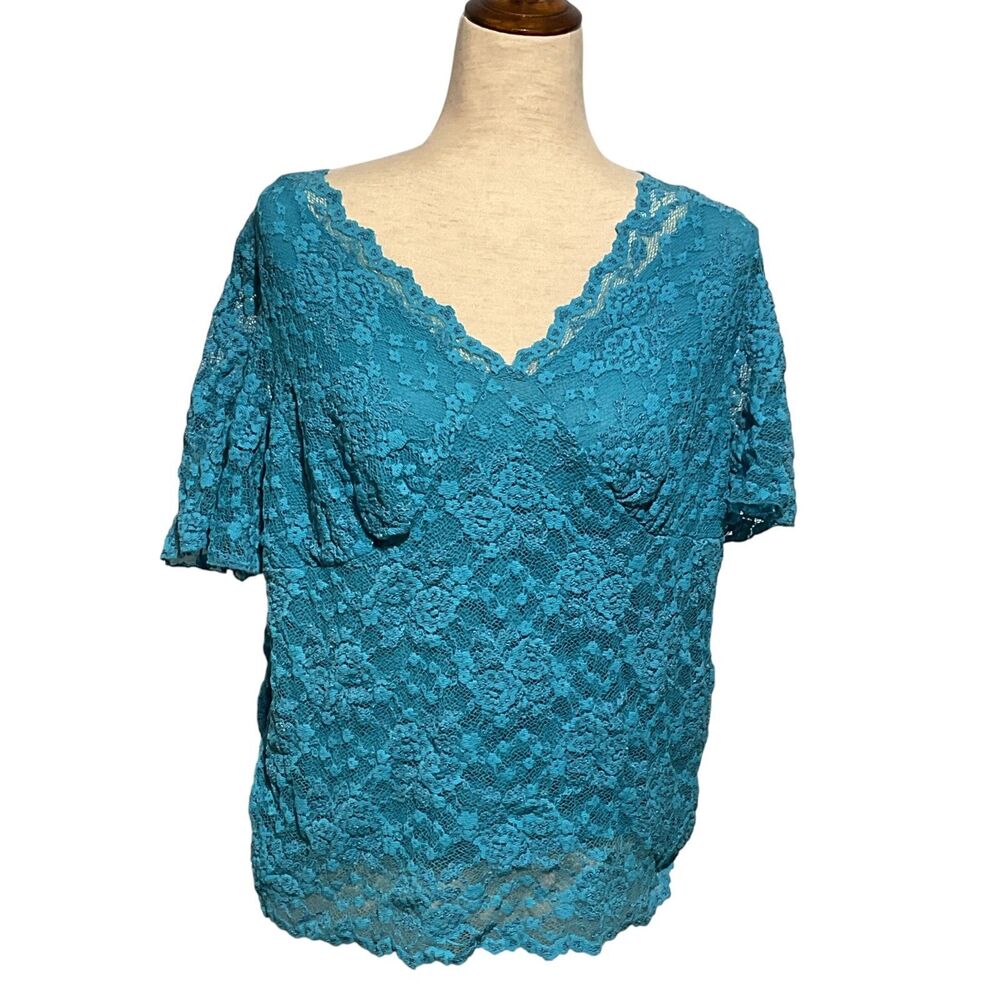 Karen Kane Teal Lace V-neck Top Size 1X
